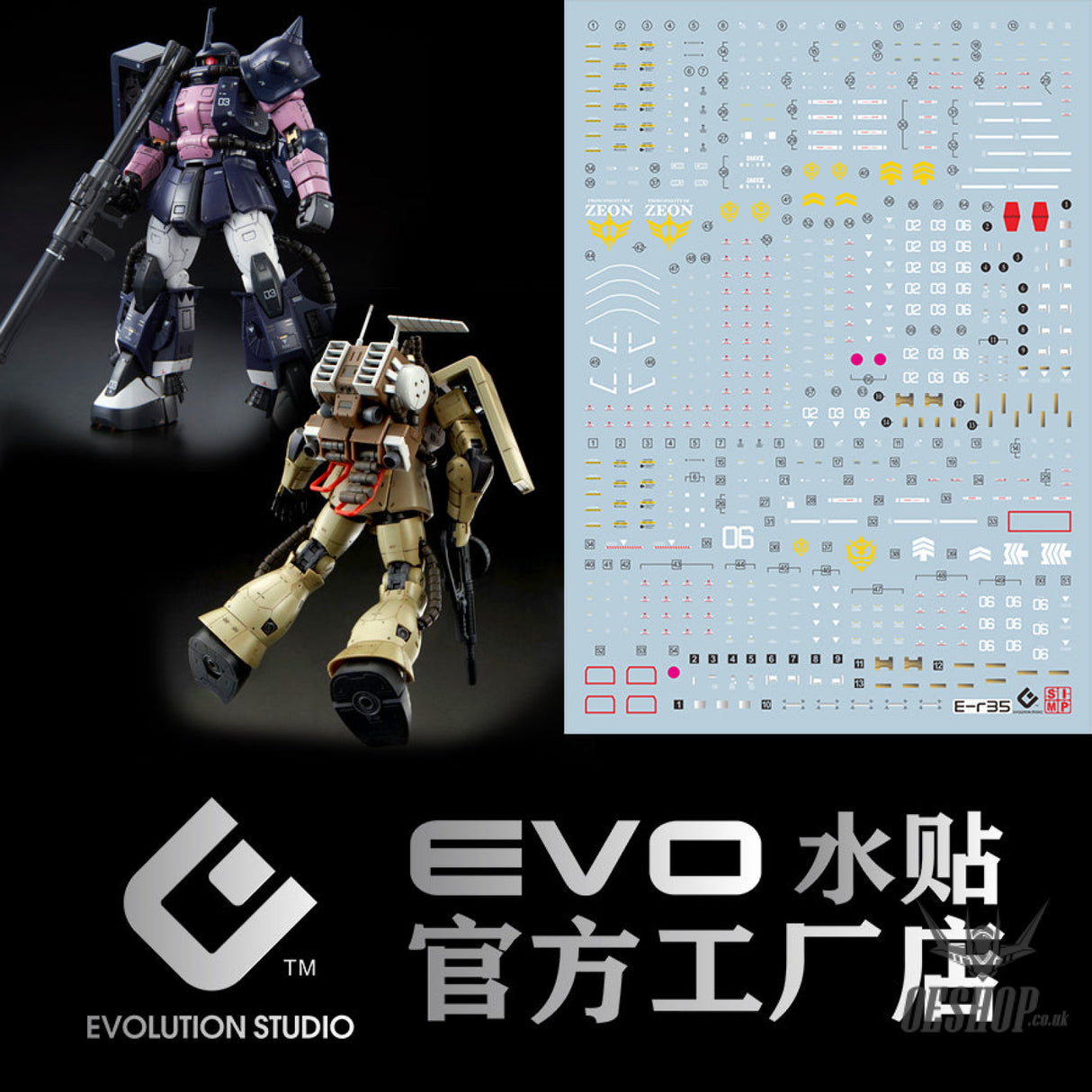 Evo E-R35 Rg Black 3Star & Minelayer Zaku Uv Evolution Studio Decals