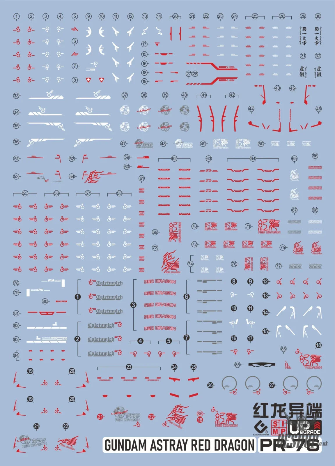 EVO E-r76 RG Astray Red Dragon UV Evolution Studio Decals - Decals