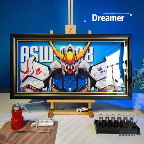 Framed Arts Handmade 3D Decor Paper Art ASW-G-08 Barbatos Picture Black Frame Blue Background 45x26cm Picture Frames