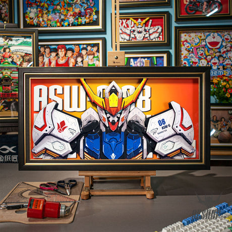 Framed Arts Handmade 3D Decor Paper Art ASW-G-08 Barbatos Picture Black Frame Orange Background 45x26cm Picture Frames