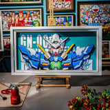 Framed Arts Handmade 3D Decor Paper Art Gn-001 Exia Gundam Picture White Frame Small 45X26Cm Frames