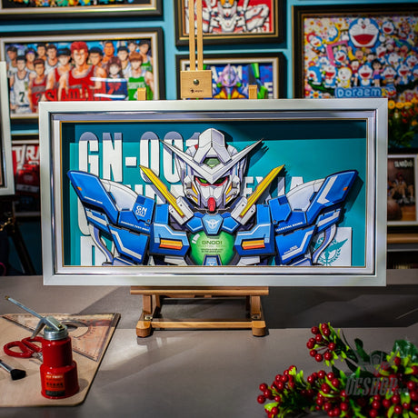 Framed Arts Handmade 3D Decor Paper Art Gn-001 Exia Gundam Picture White Frame Small 45X26Cm Frames