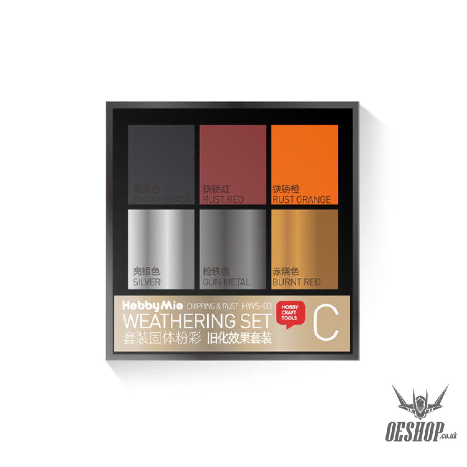Hobbymio Hws-01/02/03 Weathering Powder Set 6 Colors In 1 Case For Scale Model Set C Chipping & Rust
