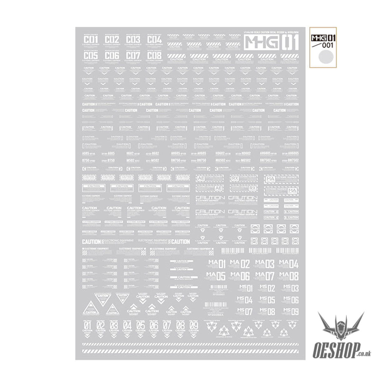 HobbyMio MHG01 Model Decals 1/144 Universal Warning Label With UV Options MHG01-001 White Decals