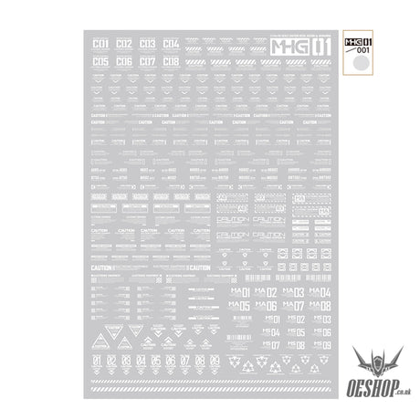 HobbyMio MHG01 Model Decals 1/144 Universal Warning Label With UV Options MHG01-001 White Decals