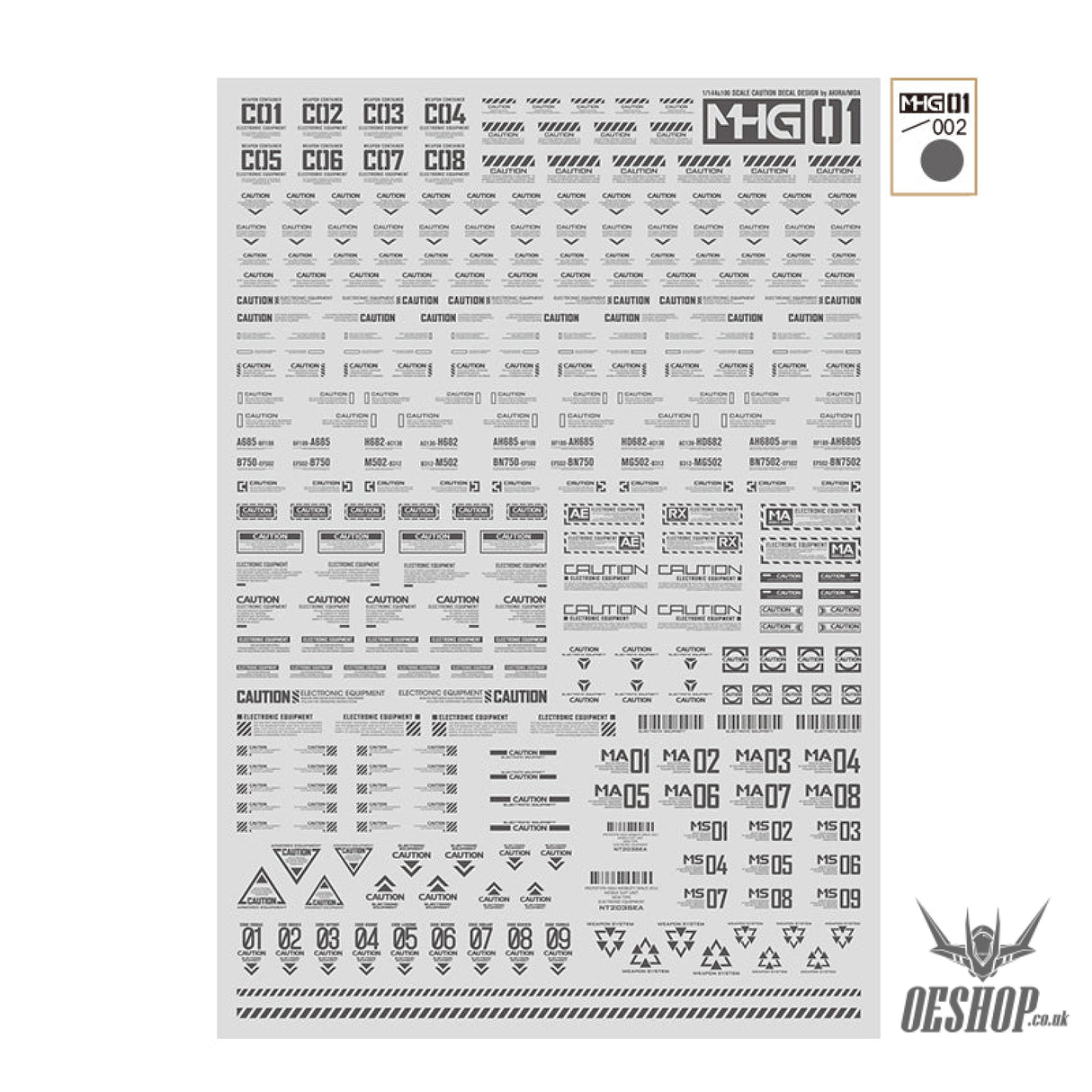 HobbyMio MHG01 Model Decals 1/144 Universal Warning Label With UV Options MHG01-002 Dark Gray Decals