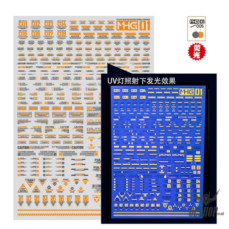 HobbyMio MHG01 Model Decals 1/144 Universal Warning Label With UV Options MHG01-005 Fluorescent Orange +Gray Decals