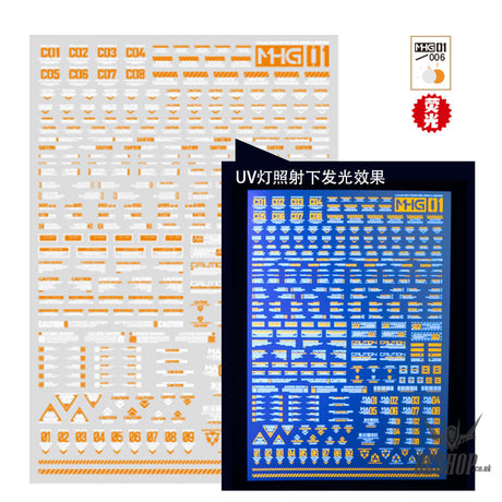 HobbyMio MHG01 Model Decals 1/144 Universal Warning Label With UV Options MHG01-006 Fluorescent Orange + Fluorescent