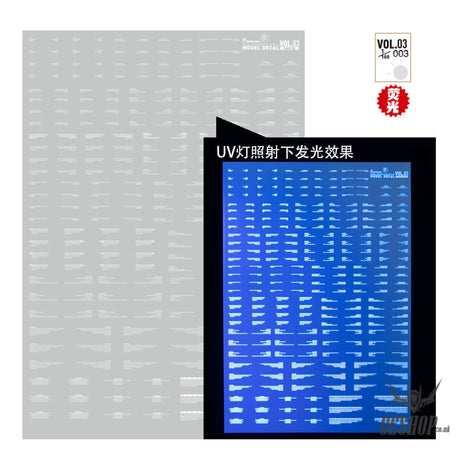 HobbyMio VOL.03 Model Decals Horizontal Text Universal For Sci-fi Mechas With UV Options Decals