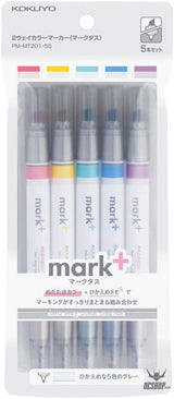 KOKUYO Mark+ 2 Way Highlighter Gray 5-colour set PM-MT201-5S KOKUYO 9.99 OEShop