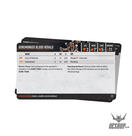 Warhammer 40,000 Kill Team Datasheet Cards: Goremonger 102-60 Tabletop Wargame