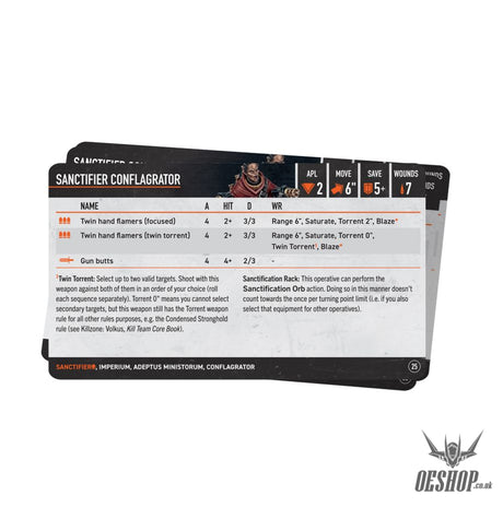 Warhammer 40,000 Kill Team Datasheet Cards: Sanctifiers 102-59 Tabletop Wargame