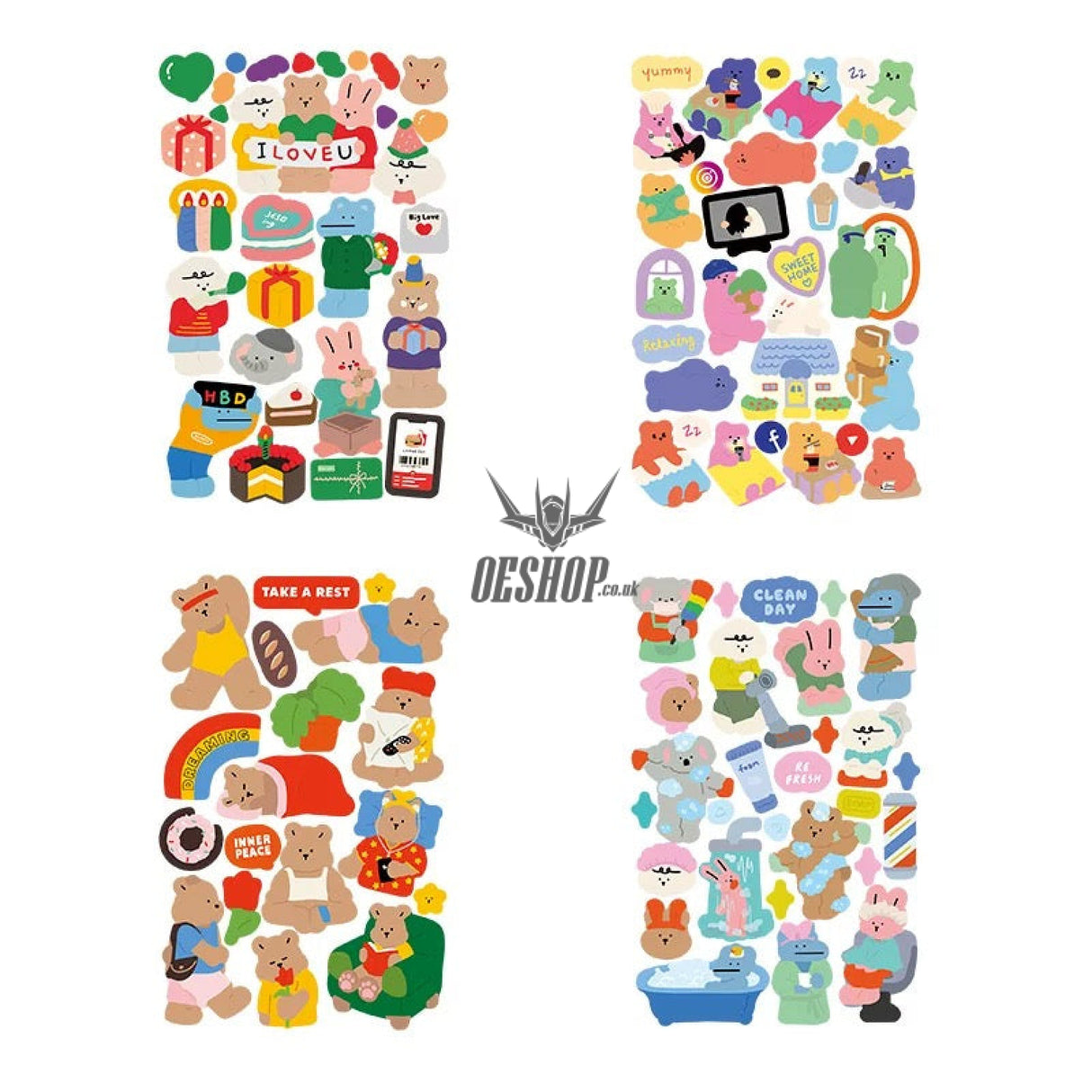 Yzyuezhen Cute Animal Stickers (4 pieces) Busy Day (4 pieces) Sticker