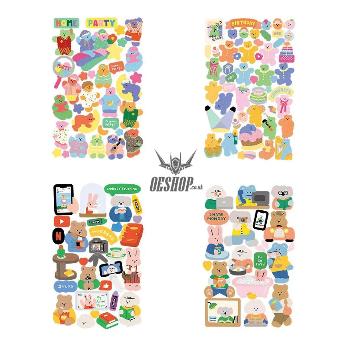 Yzyuezhen Cute Animal Stickers (4 pieces) Study Time (4 pieces) Sticker