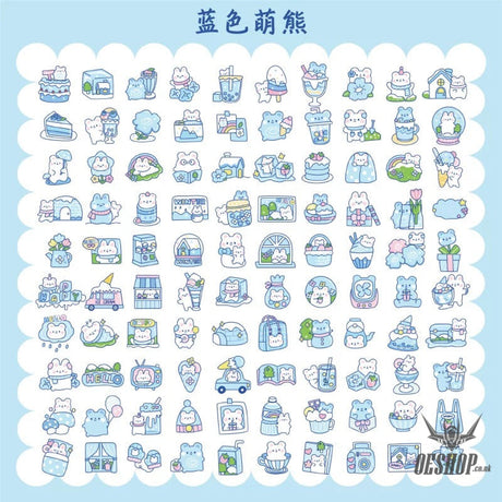 Yzyuezhen Cute Bear & Bunny Stickers (200 pieces) Blue Cute Bear (200 pieces) Sticker