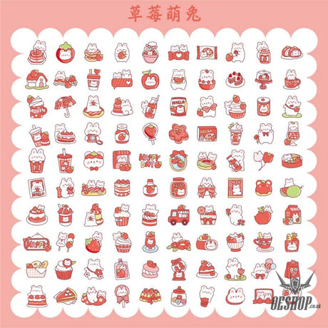 Yzyuezhen Cute Bear & Bunny Stickers (200 pieces) Strawberry Bunny (200 pieces) Sticker