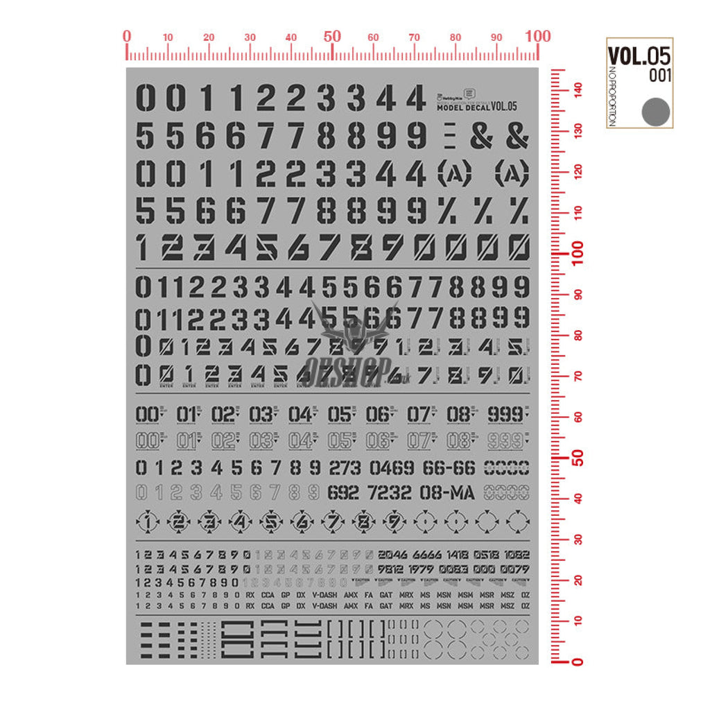 Hobbymio Vol.05 Model Decals Number Numeric Character With Uv Options Vol.05/001