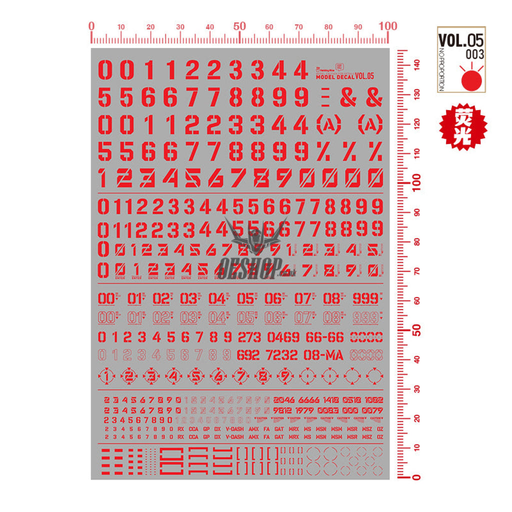Hobbymio Vol.05 Model Decals Number Numeric Character With Uv Options Vol.05/003 (Red)